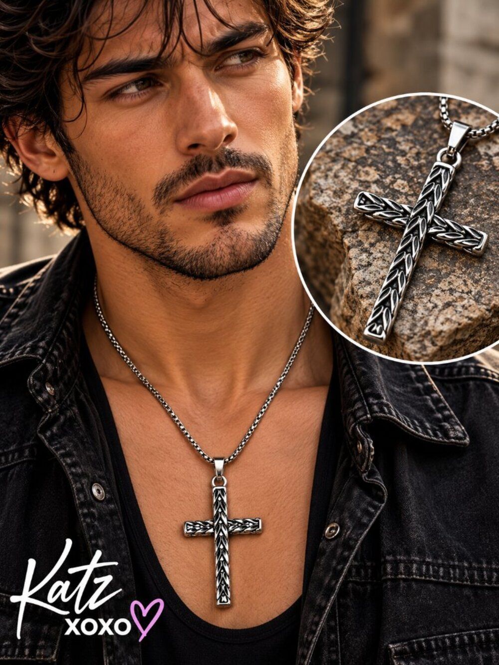 Silver Celtic Cross Necklace Mens Stainless Steel Viking Norse Christian Chain